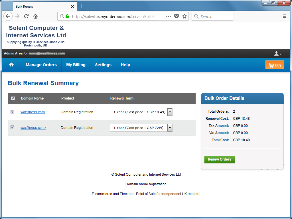 Domain names renewal summary