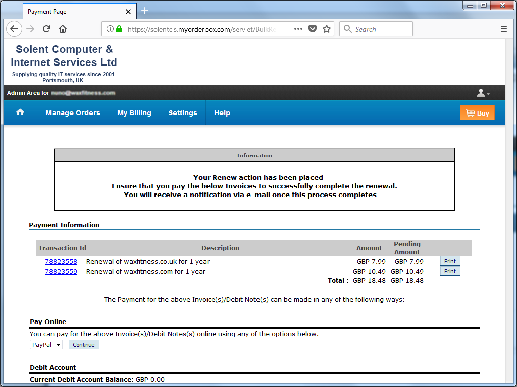 Domain names renewal payment