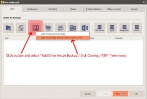 Drive image clone backup job