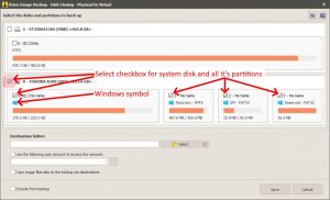Select system drives and all partitions to backup