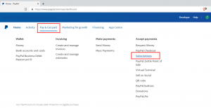 PayPal pay and get paid menu link