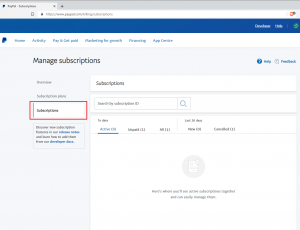 payPal subscriptions page